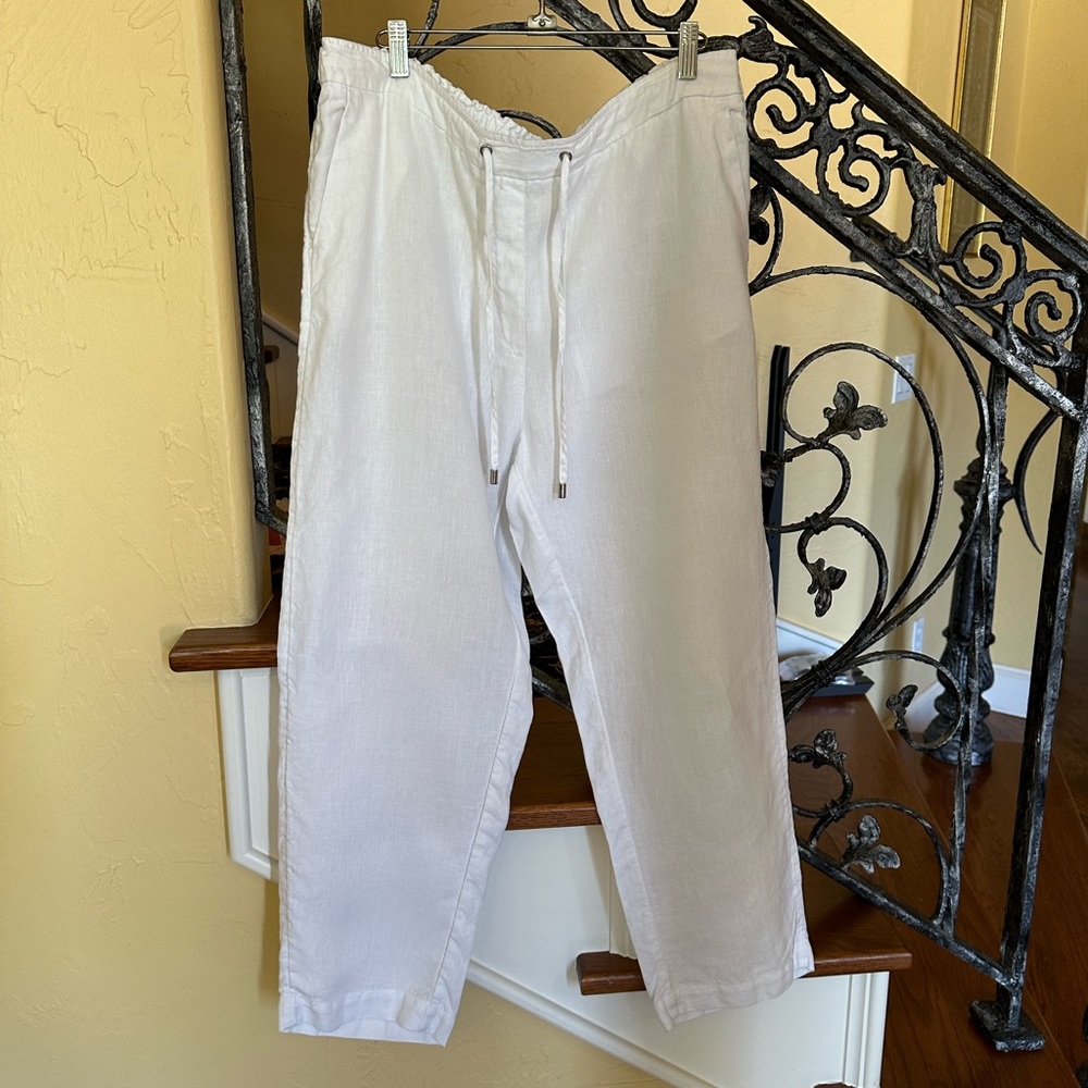 * White Linen Pull On/Drawstring Pants * Chico's Boutique